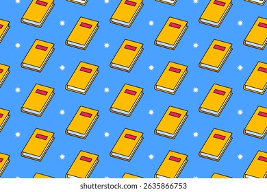 books with star school stationery colorful seamless pattern on blue background. notes with light doodle decoration pattern background kids, school, college, science