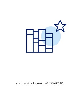 Libros y estrella. Biblioteca de primer nivel para el aprendizaje y el ocio. Icono de Vector de trazo perfecto y editable