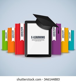 Books step education infographic vector design template. Can be used for e-learning concept, workflow processes, banner, poster, book concept, marketing, e-store banner, library books, bookstore.