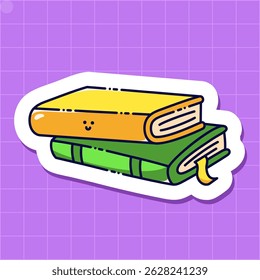 Books sticker for a daily diary drawn in bright neon colors.