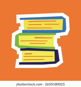 Books Sticker with Flat Soft Color Palette in Cutout Style