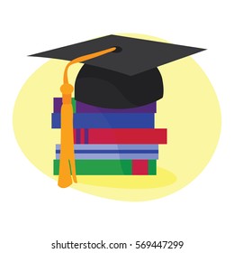 Books and student vector icon. Vector illustration. Isolated on white background.
