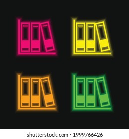 Libros para estudio cuatro colores brillantes neón icono vector
