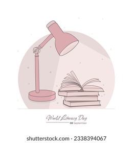 Books and table light in vector illustration design for world literacy day campaign