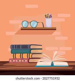 books in table literacy icons