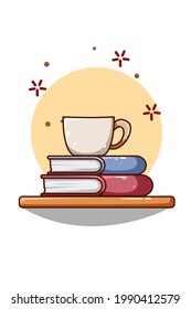 Books and tea glass icon cartoon illustration