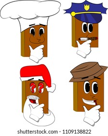 Books thinking. Cartoon book collection with costume faces. Expressions vector set.