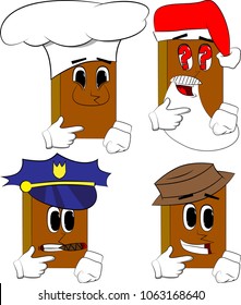 Books thinking or pointing to his left side. Cartoon book collection with costume faces. Expressions vector set.