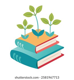 Books with tiny plants growing between pages