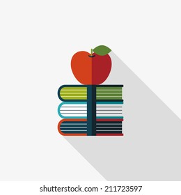 Books tower with apple flat icon with long shadow,eps10