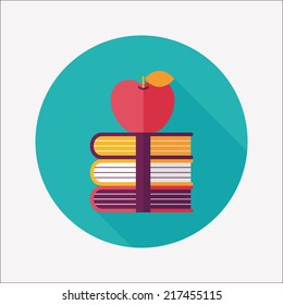 Books tower with apple flat icon with long shadow,eps10