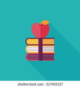 Books tower with apple flat icon with long shadow,eps10