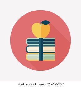 Books tower with apple flat icon with long shadow,eps10