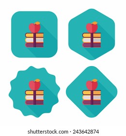 Books tower with apple flat icon with long shadow,eps10