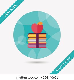 Books tower with apple flat icon with long shadow,eps10