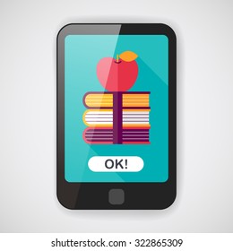 Books tower with apple flat icon with long shadow,eps10