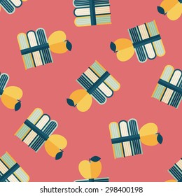 Books tower with apple flat icon,eps10 seamless pattern background