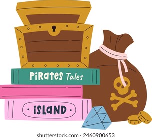 Books With Treasures Vector Illustration
