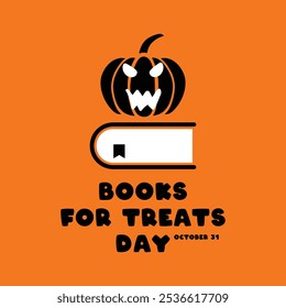 Books for Treats Day. October 31. Orange background. Flat design vector. Eps 10.