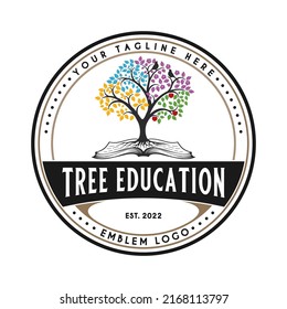 books and trees. kids education logo.