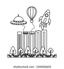 books trees rocket ufo