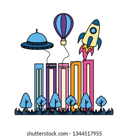books trees rocket ufo