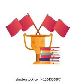 books with trophy isolated icon