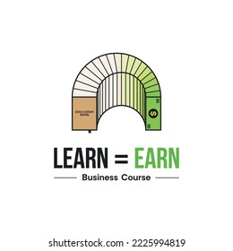 Books turn into money, Learn to earn logo design concept. Vector illustration