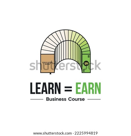 Books turn into money, Learn to earn logo design concept. Vector illustration