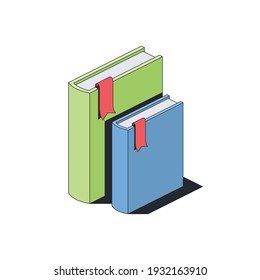 Books vector 3d line isometric, color web icons, new flat style. Creative illustration, design idea for infographics.