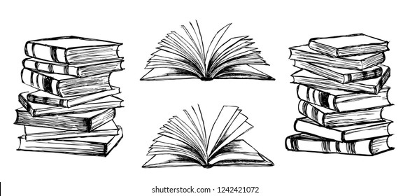 Books vector collection. Hand drawn illustration in sketch style.