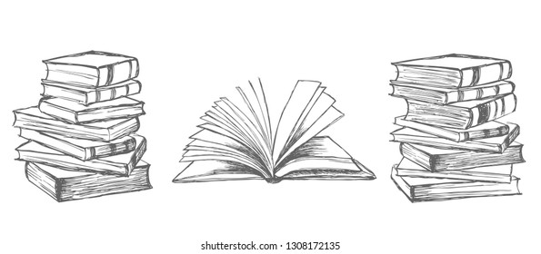 Books vector collection. Hand drawn illustration in sketch style. 