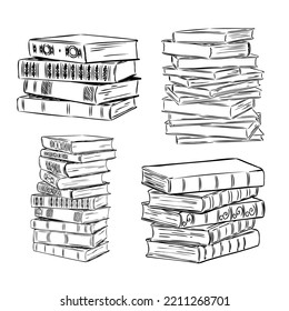 Bücher, Vektorgrafik. Bücherbrett. Handgezeichnete Illustration im Skizzenstil. Bibliothek, Buchladen