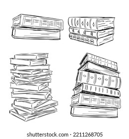 Books vector collection. Pile of books. Hand drawn illustration in sketch style. Library, Books shop