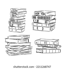 Books vector collection. Pile of books. Hand drawn illustration in sketch style. Library, Books shop