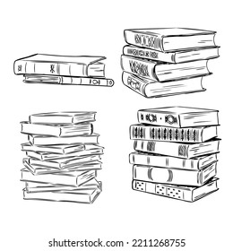 Books vector collection. Pile of books. Hand drawn illustration in sketch style. Library, Books shop