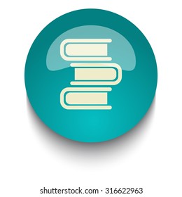 Books vector icon on blue green glossy glass button on white background