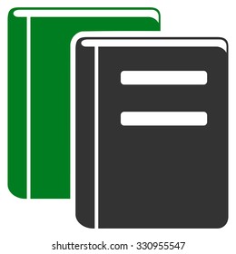 Books vector icon. Style is bicolor flat symbol, green and gray colors, rounded angles, white background.