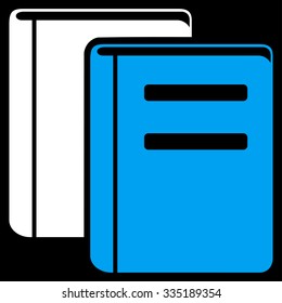 Books vector icon. Style is bicolor flat symbol, blue and white colors, rounded angles, black background.