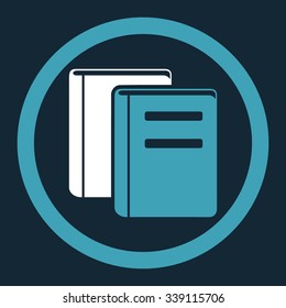 Books vector icon. Style is bicolor flat rounded symbol, blue and white colors, rounded angles, dark blue background.