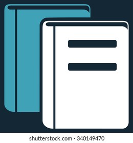 Books vector icon. Style is bicolor flat symbol, blue and white colors, rounded angles, dark blue background.