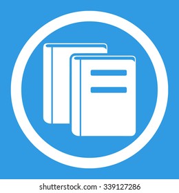 Books vector icon. Style is flat rounded symbol, white color, rounded angles, blue background.