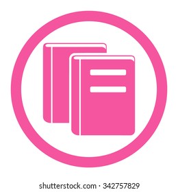 Books vector icon. Style is flat rounded symbol, pink color, rounded angles, white background.