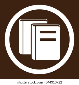 Books vector icon. Style is flat rounded symbol, white color, rounded angles, brown background.