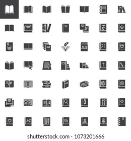 Books vector icons set, modern solid symbol collection, filled style pictogram pack. Signs, logo illustration. Set includes icons as education, library, literature, learning, school, textbook, science