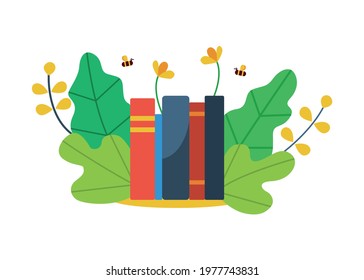 books vector illustration. flat design simple colors. ornament vector for banner. background vector