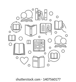 Books vector round learning and education concept illustration in thin line style