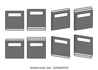 Juego de vectores de libros, diseño de moda sobre fondo blanco. Ilustración de color gris