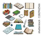 Books vector stack of textbooks and notebooks on bookshelves in library or bookstore illustration set of bookish literature cover and e-book isolated on white background