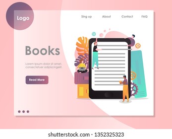 Books vector website template, web page and landing page design for website and mobile site development. Electronic book, education concept.